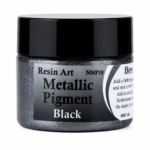 Black metallic pigment paste in a small jar with a black lid.