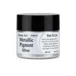 Silver Metalic pigment paste in small jar with a black lid