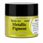 Lemon Yellow metallic pigment paste in a small jar with a black lid, displayed on a white background for epoxy resin projects.
