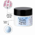 Magic Blue metallic pigment paste in a small jar with a black lid, displayed on a white background for epoxy resin projects.