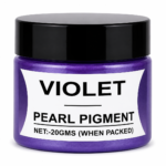 Violet Pearl Pigment in a jar with black lid, featuring a vibrant Pearl violet mica pigment for resin art, epoxy crafts, jewellery and DIY project.