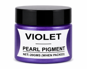 Violet Pearl Pigment in a jar with black lid, featuring a vibrant Pearl violet mica pigment for resin art, epoxy crafts, jewellery and DIY project.