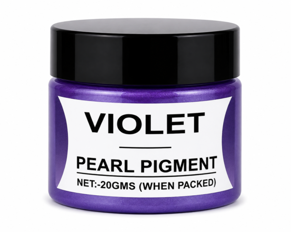 Violet Pearl Pigment in a jar with black lid, featuring a vibrant Pearl violet mica pigment for resin art, epoxy crafts, jewellery and DIY project.