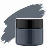Graphite Grey pigment in a plastic jar with a black lid . suitable for resin art, epoxy crafts, and DIY projects.