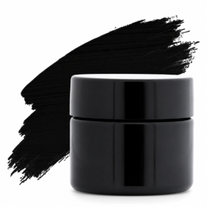 Jet Black pigment in a plastic jar with a black lid . suitable for resin art, epoxy crafts, and DIY projects.