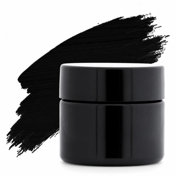 Jet Black pigment in a plastic jar with a black lid . suitable for resin art, epoxy crafts, and DIY projects.
