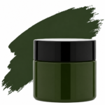 Olive Green pigment in a plastic jar with a black lid . suitable for resin art, epoxy crafts, and DIY projects.