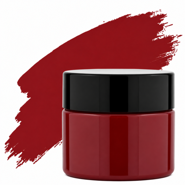 Purple Red pigment in a plastic jar with a black lid . suitable for resin art, epoxy crafts, and DIY projects.