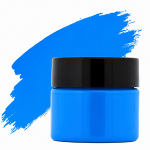 Sky Blue pigment in a plastic jar with a black lid . suitable for resin art, epoxy crafts, and DIY projects.