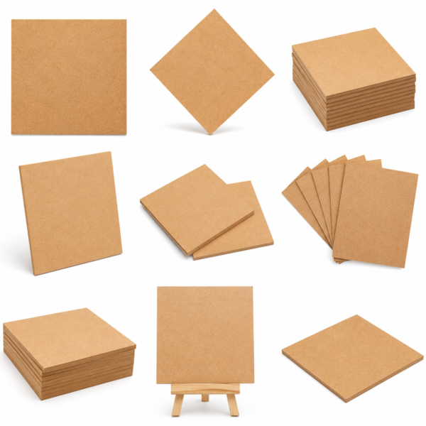 Square Craft boards with displayed suitable for painting, resin art, laser cutting, and DIY projects.