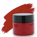 P.O. Red pearl pigment in a plastic jar with a black lid. Displayed with suitable for resin art epoxy crafts and DIY projects.